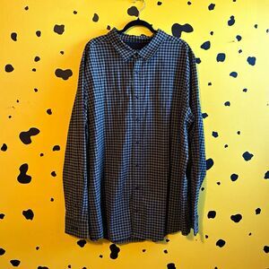 Fresh Clean Threads Mens  3XL Tall Black Navy Gingham Long Sleeve Button Up
